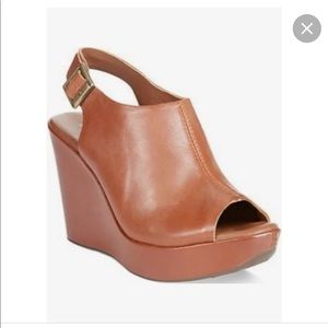 Korks by Kork-Ease Brown Leather Jessa Peep Toe Platform Wedges Size 9 Like New